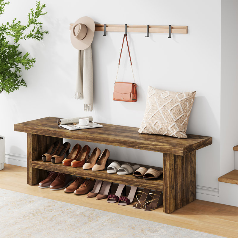 47.24" Shoe Bench, Rustic Brown, Rustic Brown