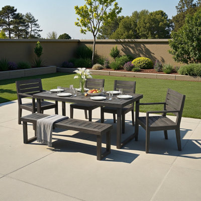 Outdoor 6-Seater Acacia Wood Dining Set with Bench