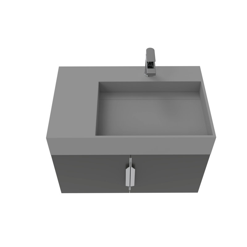 Ensemble de meuble-lavabo mural simple 30 po avec surface solide Amazon, Gris, Gris, Nickel brossé