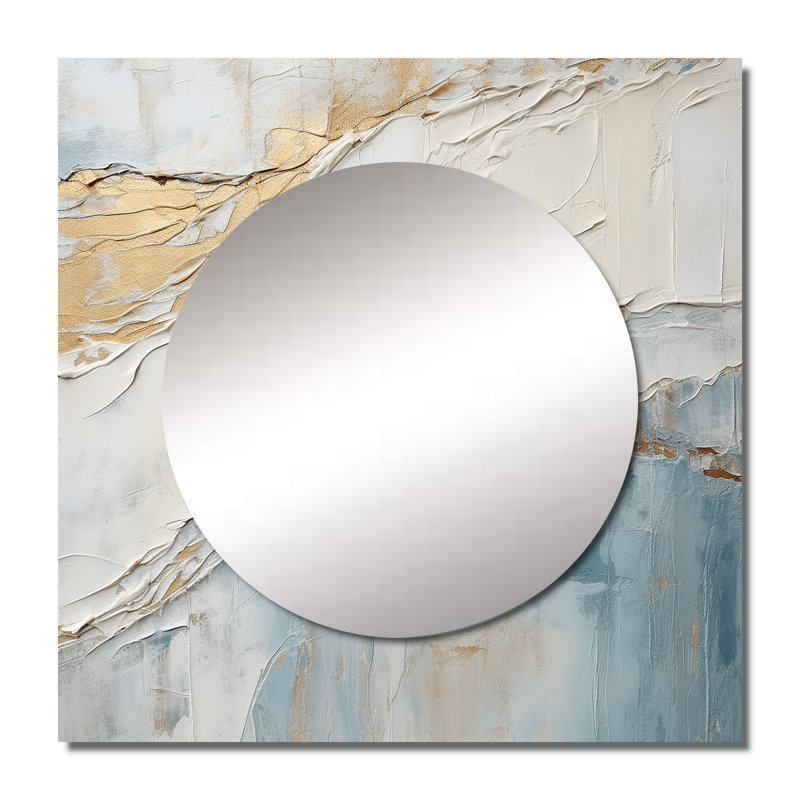 Minimalisme beige vague Horizon II - art mural carré miroir minimaliste côtier pour salle de bain, 23 po x 23 po