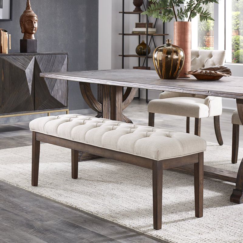 Dukinfield Upholstered Bench, Beige Linen, Brown