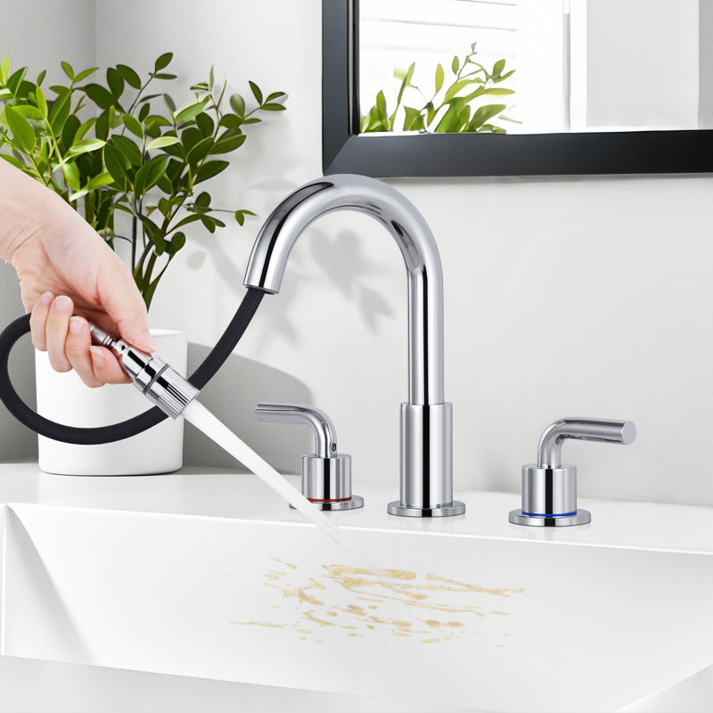Chrome 8 inches 3 Holes 2-Handle Bathroom Sink Faucet with Pop-up Drain, Chrome