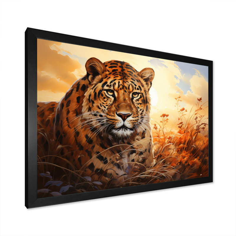 Animaux orange léopard sur fond orange, H 24 po x l 32 po x P 1 po, Cadre photo noir