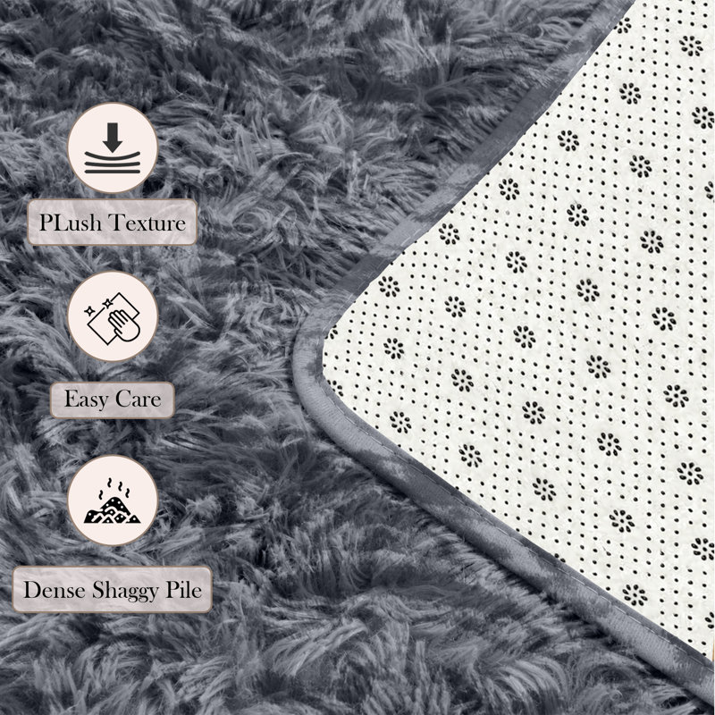 Rectangle Shaggy Washable Area Rug, Tye Dye Grey, Rectangle 80 x 150 cm