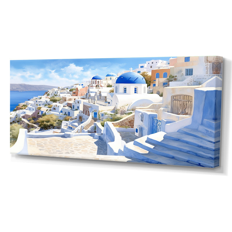 Grecque Santorini Odyssey II - Grèce, art mural, H 28 po x l 60 po x P 1,5 po, Toile tendue