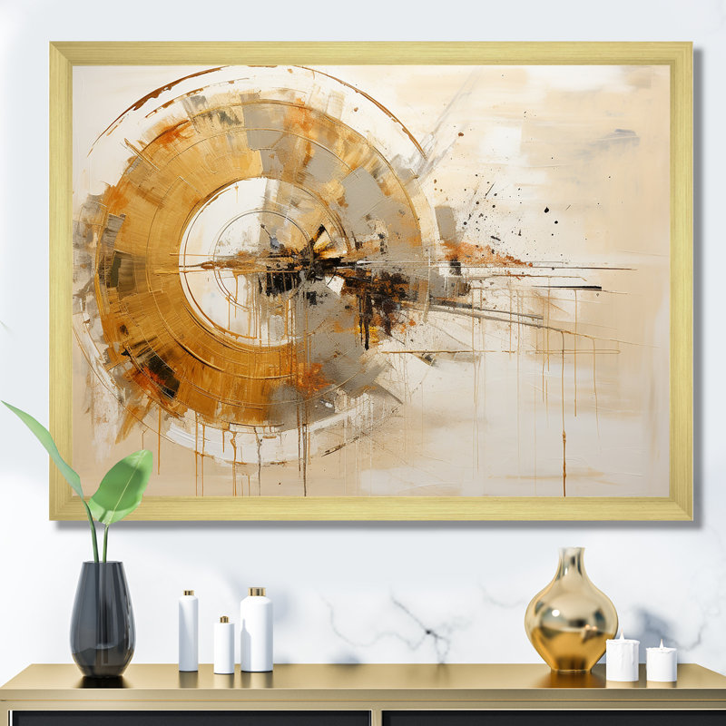 «Beige Abstract Archery Collage I - Abstract Collages, art mural sur toile_106439, Encadrement doré, 24" H x 32" W x 1" D