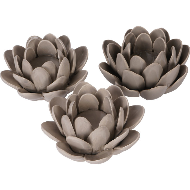 3 Piece Porcelain Tabletop Tealight Holders Set, Dark Dove Grey