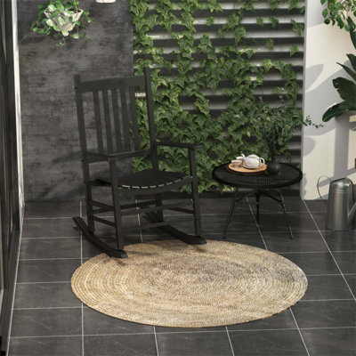 Chaise berçante d'extérieur en bois Outsunny, 350 lb Capacité, dossier haut pour le confort du jardin, du patio et du balcon