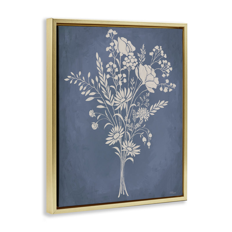 Ensemble de jardin sur cadre flottant bleu, design par Cat Thurman Designs, H 21 po x l 17 po, Cadre flottant métallique doré
