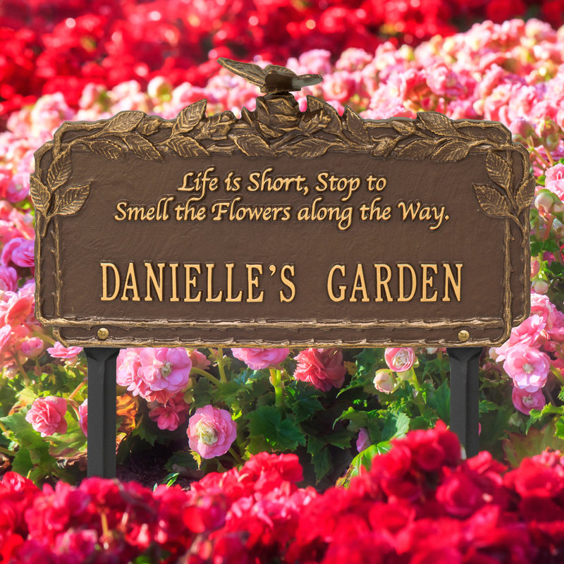 Plaque de jardin papillon avec citation rose, Bronze/Doré, Oui