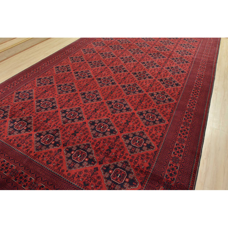 Tapis oriental en laine rouge noué à la main 9 pi 9 po x 15 pi 9 po Oriental
