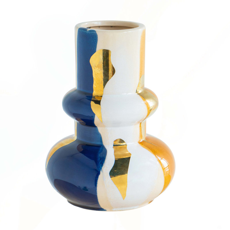 Vase en céramique 7,3 x 7,3 x 9,8 po avec finition multicolore abstraite