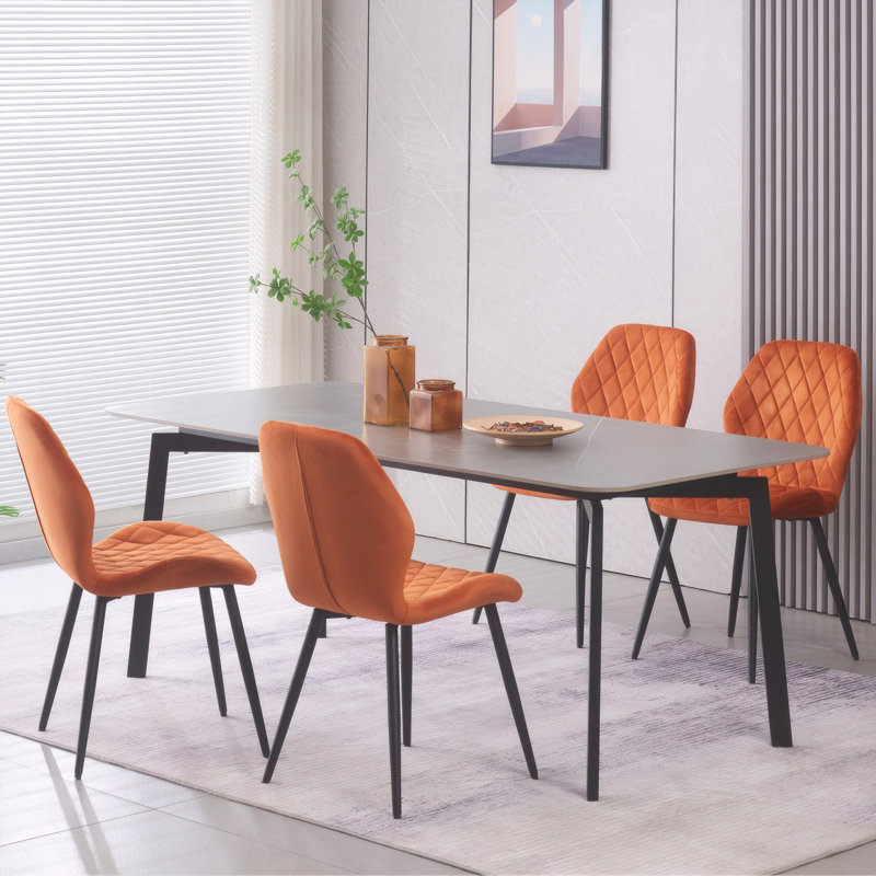 Stansky Upholstered Velvet Dining Chairs, Orange