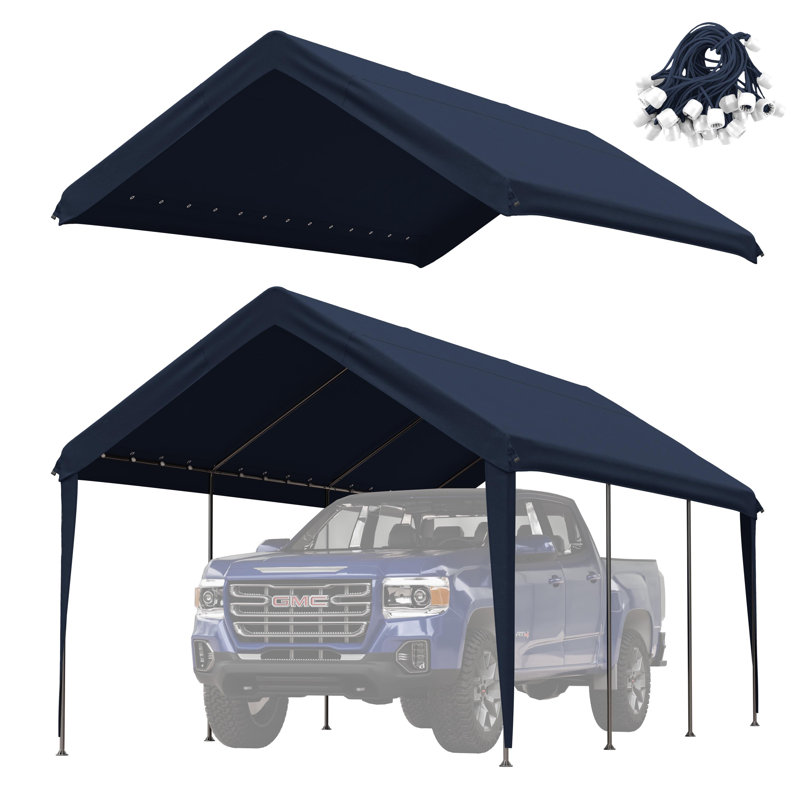 Housse de remplacement pour abri d'auto 10 'X 20', imperméable et protégé contre les rayons UV avec des cordes élastiques
