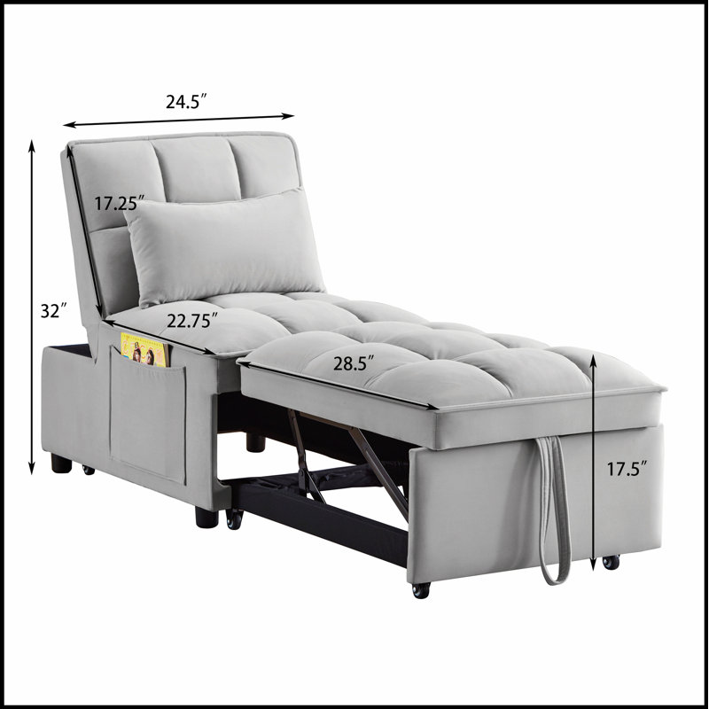 Tufted Single Pull-Out Sofa Bed with Adjustable Backrest and Pillows, Convertible Chaise Lounge for Versatile Use, Gray