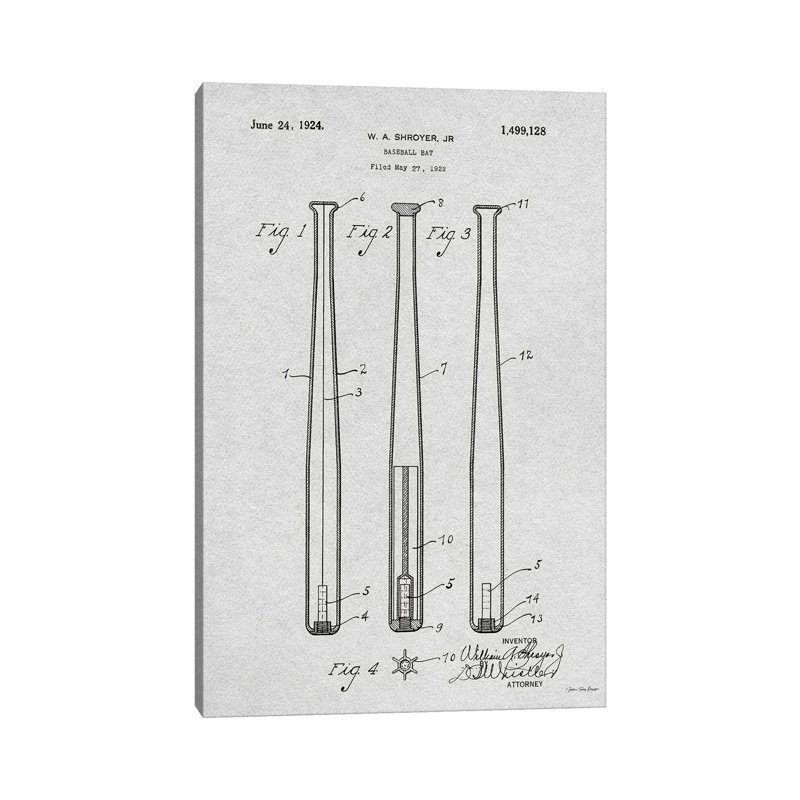 Baseball Bat Patent by Seven Trees Design - Gallery-Wrapped Canvas Giclée on Canvas, Canvas, 20.32 cm H x 30.48 cm W