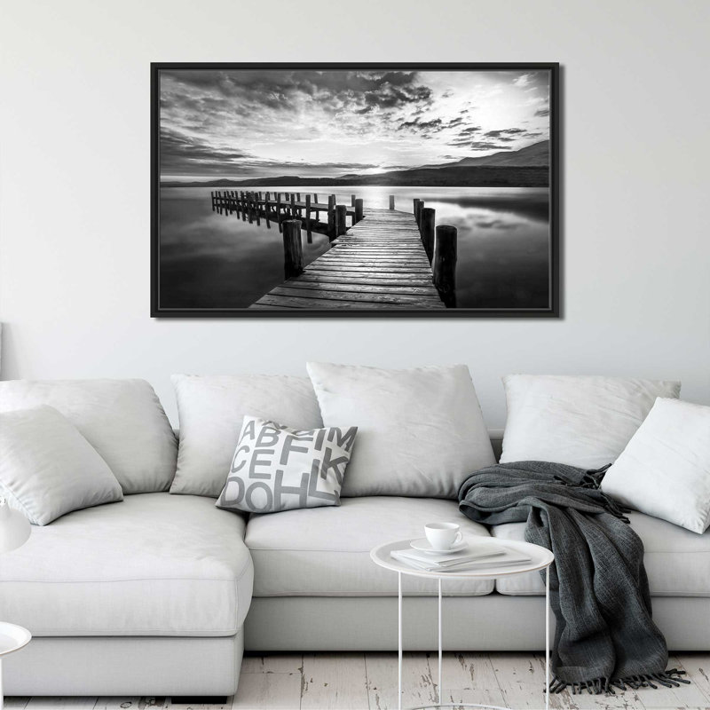 Evening Dock par - Photographie, Cadre flottant noir, H 27,5 po x l 43,5 po x P 2 po