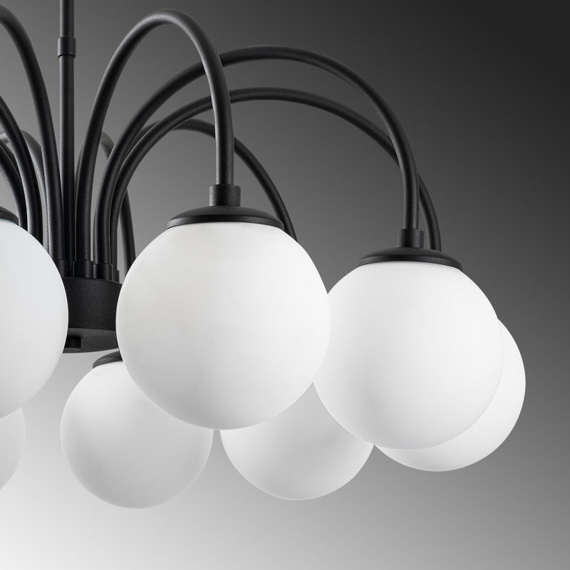 Modern Black Metal Chandelier, 29.5 in Diameter, Adjustable Height 23.6 - 31.5 in | 10 x E27 Socket, Max 40W | Elegant Glass Cap, IP20 Rated | Perfect for Dining Room, Living Room & Entryway Decor