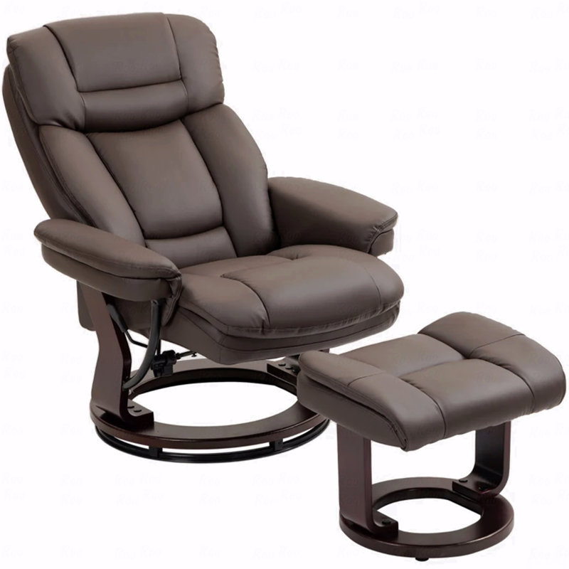 Swivel With Recliner Function With Ottoman, Pu Leather Reclining Chair With Footrest, Dark Brown, Dark Brown