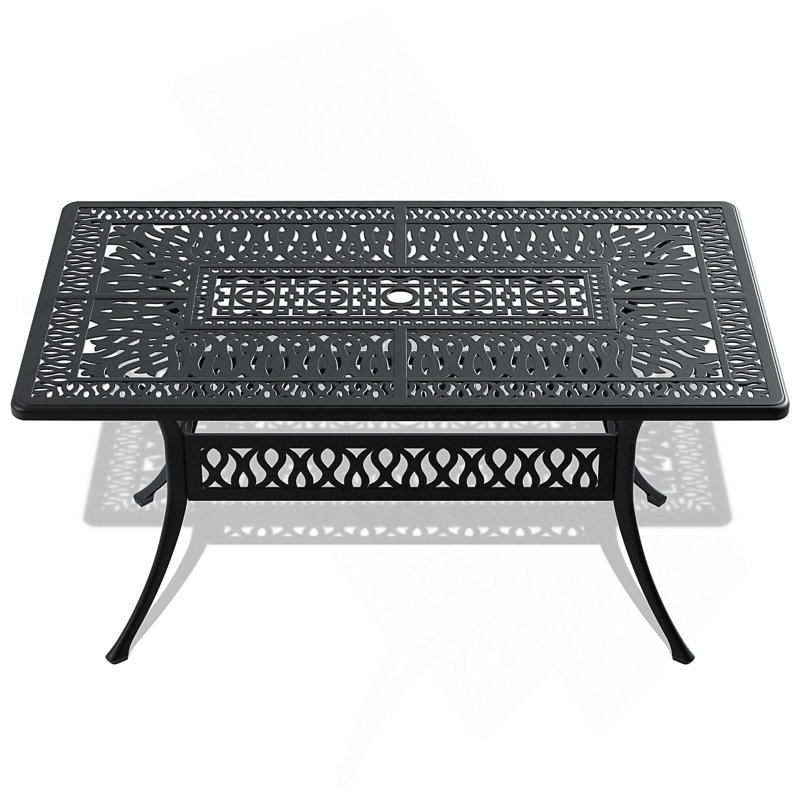 Table de salle à manger L58.27 * W34,65 pouces en fonte d'aluminium avec structure noire et trou pour parasol