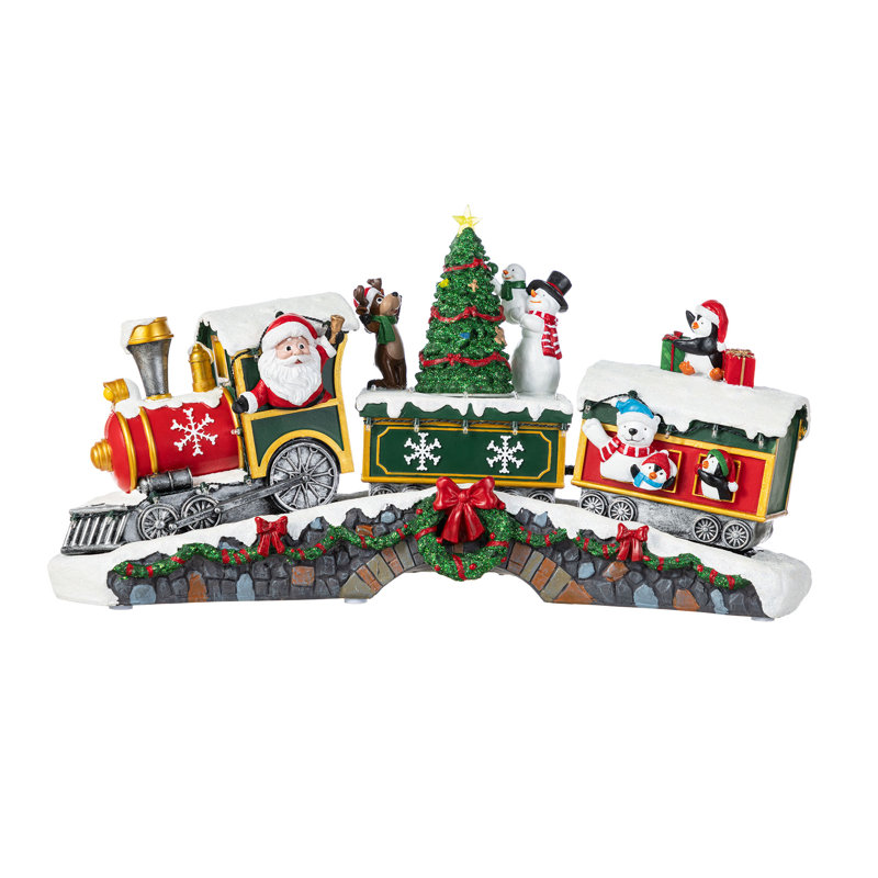 20"L Lighted Christmas Santa Train Musical Resin Village with Movement and Timer