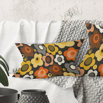 Retro Floral Pattern VII - Mid-Century Modern Printed Throw Pillow