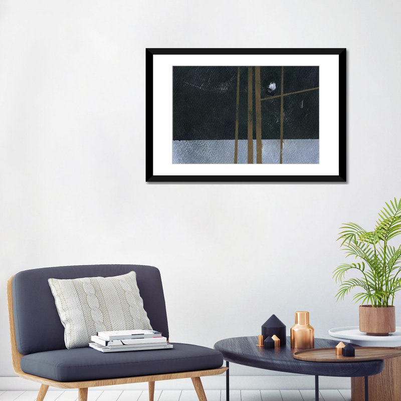 « quatre arbres et la lune i », reproduction sur toile, H 24 po x l 32 po x P 1 po, Papier d'art encadré noir, Blanc