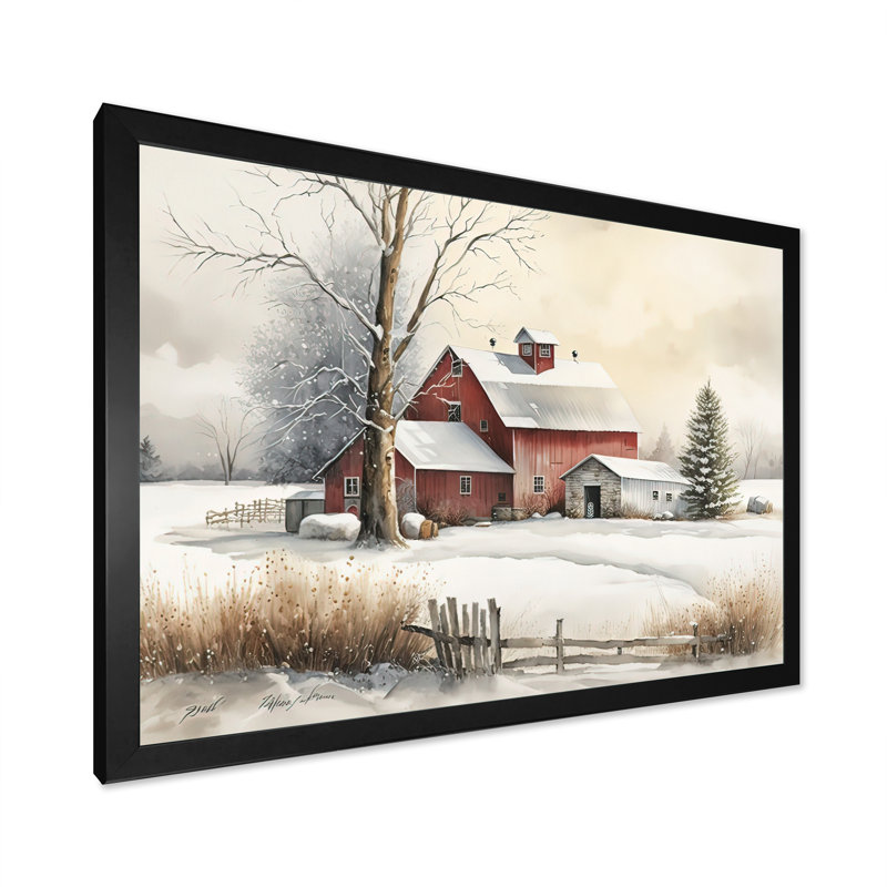 «Yellow Church pendant l'hiver II», art mural paysage religieux, Cadre simple noir, H 30 po x l 40 po x P 1,5 po