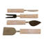 Coffret de 4 couteaux à fromage décoratifs en travertin, idéal pour recevoir en cuisine. Service de table raffiné pour traiteur. Couleur : beige et or.