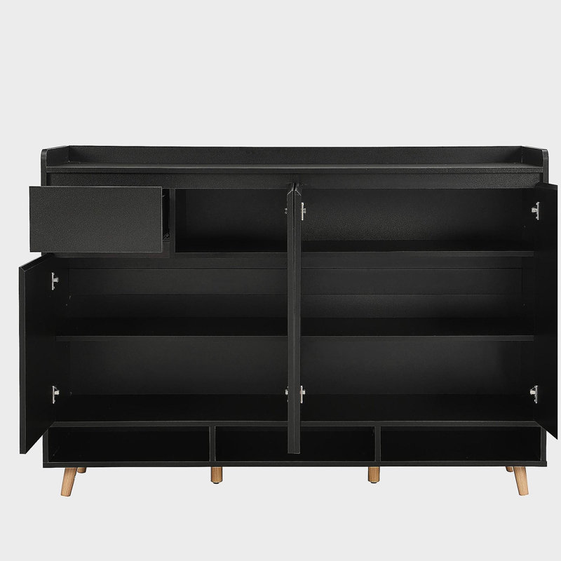 Range-chaussures avec tablettes réglables, organisateur de maison minimaliste avec pieds en bois massif, buffet de rangement pour le vestibule, salon