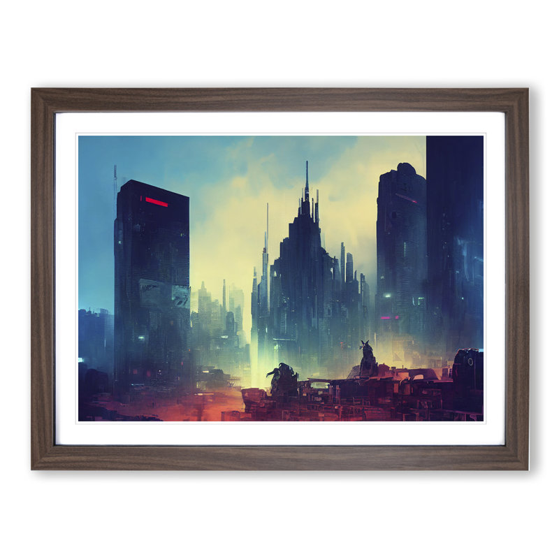 Glowing City Skyline Architecture - Framed Print