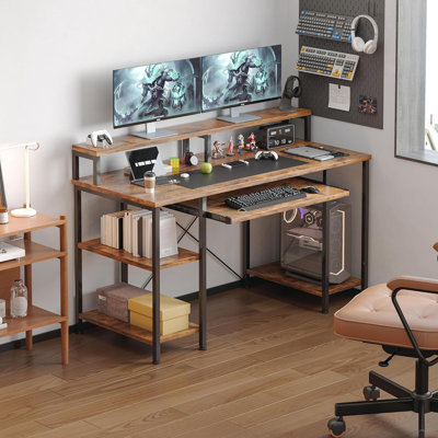 Computer Desk, Home Office White With Keyboard Tray, Study Writing Table Studio Work With Shelf