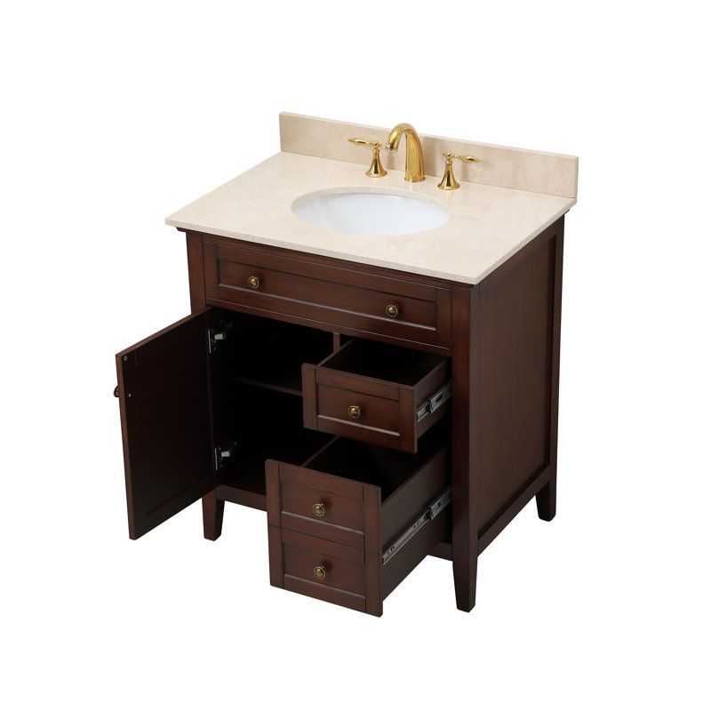 Waut 32'' Single Bathroom Vanity with Marble Top, Teak