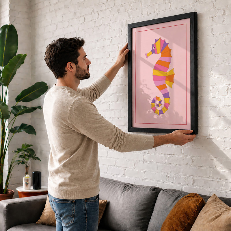 Seahorse Geometric - Print, A3 - 42.0 x 29.7 cm, Black