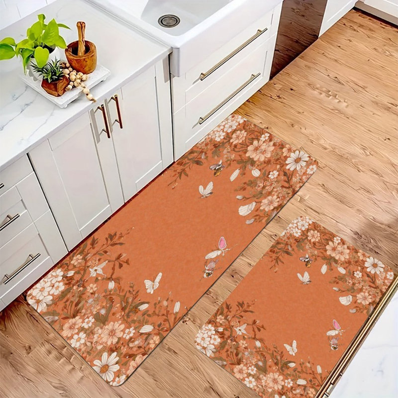 Papillons floraux chauds, 2 tapis de cuisine antidérapants