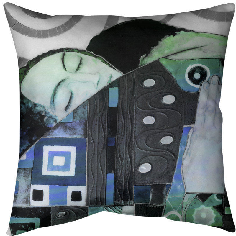 Oreiller avec coussin euro, Bleu / dégradé vert, Faux lin