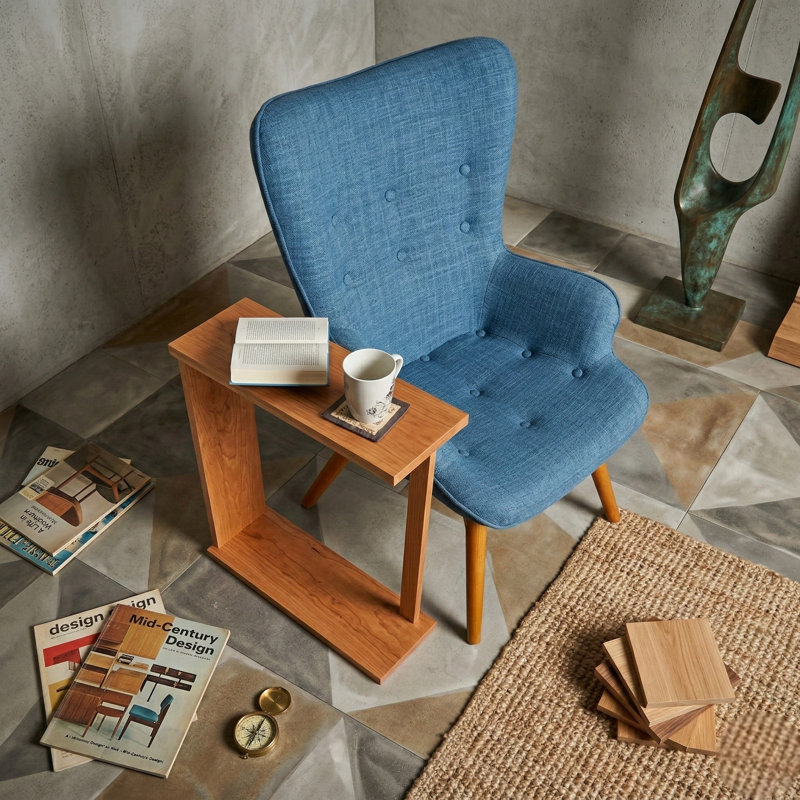 Table d'appoint à cadre ouvert en bois de cerisier massif - Table de bout moderne Mid-Century fabriquée à la main - Table à piédestal étroit en bois franc de qualité supérieure