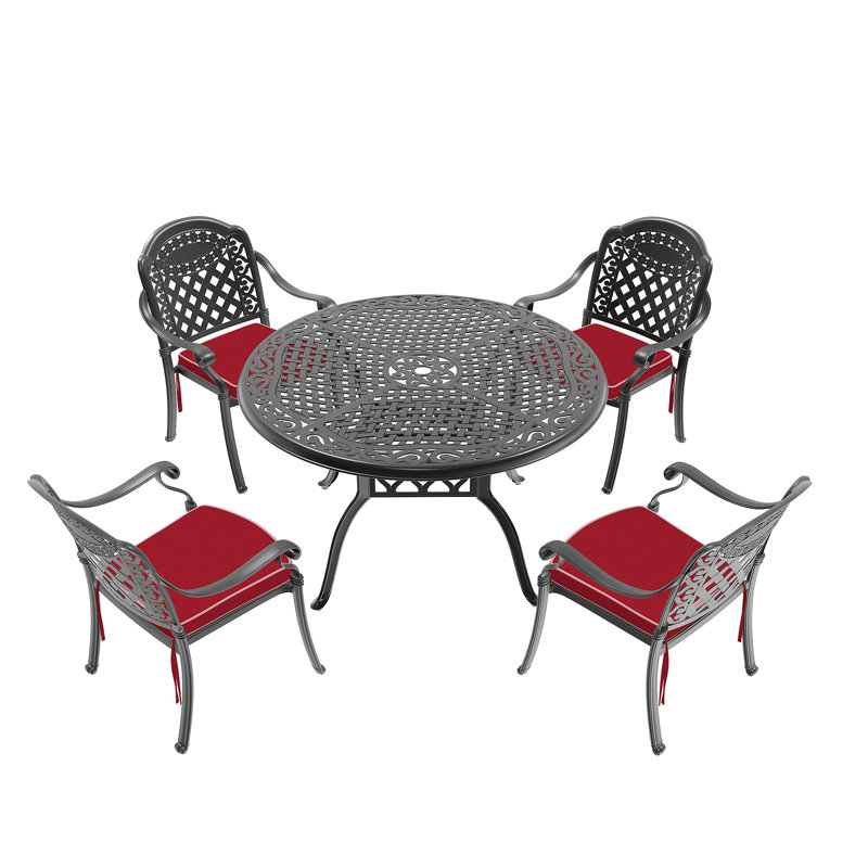 Ensemble de meubles de patio en aluminium coulé avec coussins rouges (identique à W1710S00552)
