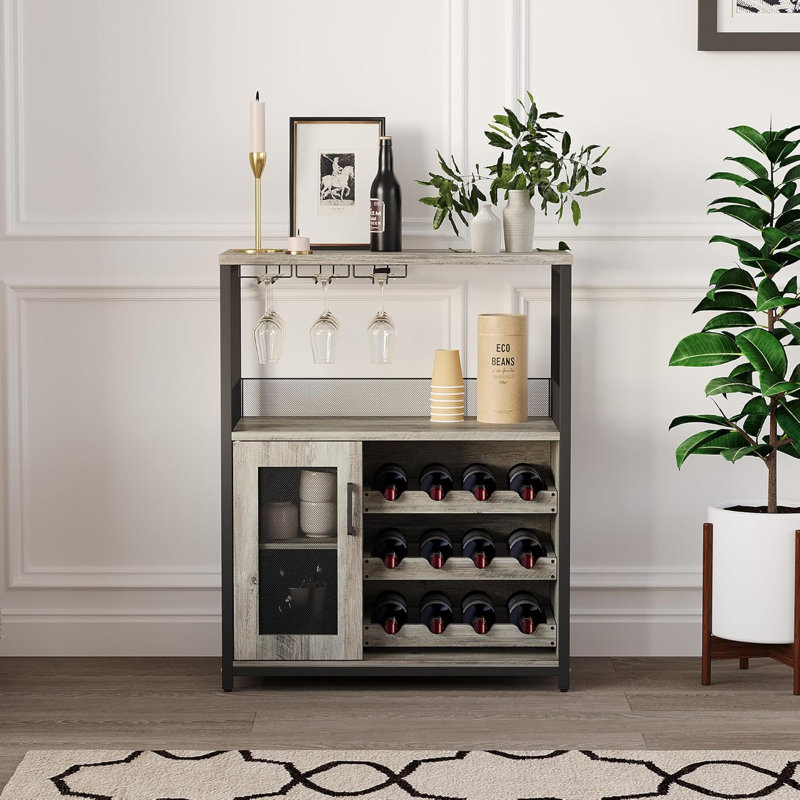 Multifunctional Wine Bar Cabinet with Removable Rack, 3-Tier Storage with Mesh Door & Glass Holder, Sturdy Wine Rack, for Kitchen,Bar and Living Room