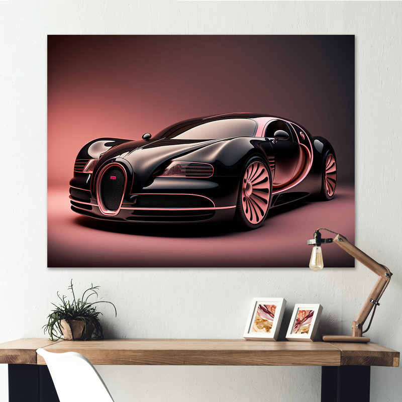Visionary Bugatti Design en noir et magenta V - voiture murale exotique en métal - MT81899, H 12 po x l 20 po x P 1 po