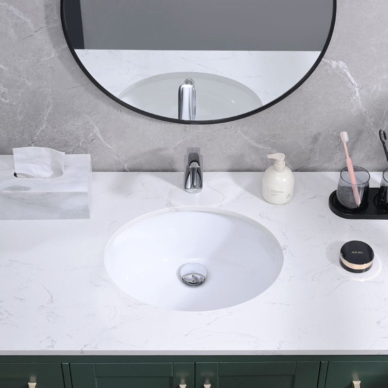 19" X 16" Oval Vitreous China Undermount Bathroom Sink With Overflow