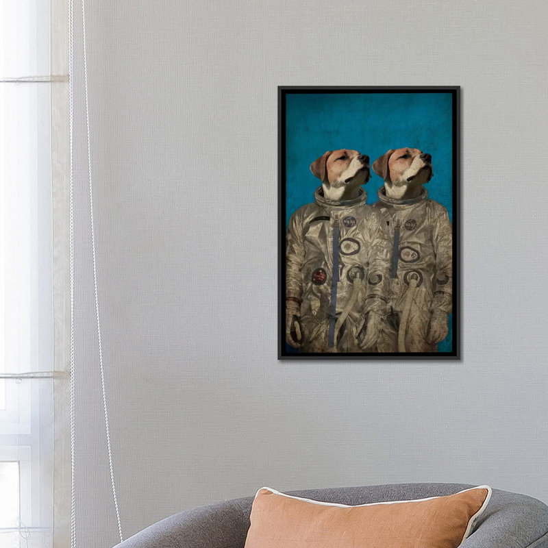« voyage into outer space », impression sur toile, H 26 po x l 18 po x P 1,5 po, Toile avec cadre noir, Pas de tapis