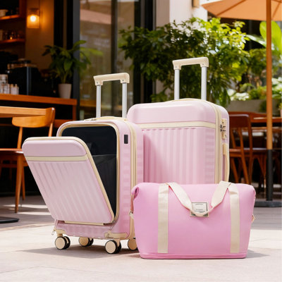 Front Opening Luggage Set 3 Piece, Hardside Carry On Suitcase With USB Port, Expandable Luggage With Handle Bag Spinner Wheels TSA Lock