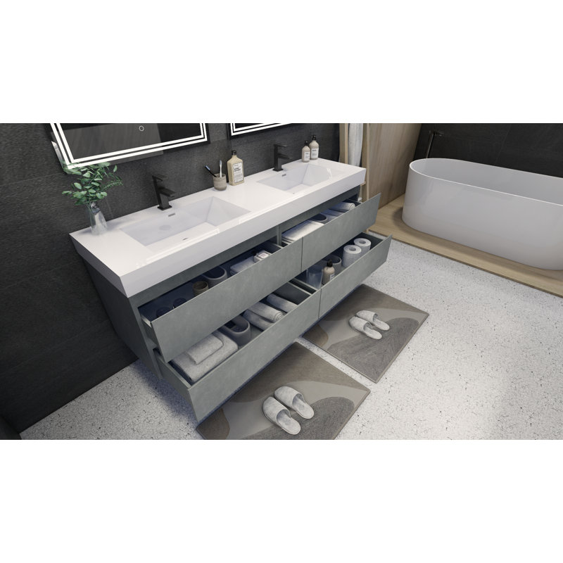 Hartsock Double Bathroom Vanity with Acrylic Top, Cement Gray