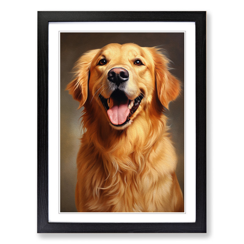 Golden Retriever Realism - Single Picture Frame Print on Wood, Black Framed, 34cm H x 25cm W