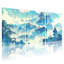 Paysage et nature, montagne mystique, nuages, temple, Warrior, ciel, réflexion, ensemble de 3 impressions sur toile-1931197870