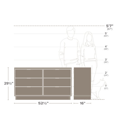 Chaunta 52.5'' Wide 6-Drawer Double Dresser for Bedroom, Chest of Drawers, Modern Bedroom Furniture, 16” D x 52.5” W x 29.5” H, White