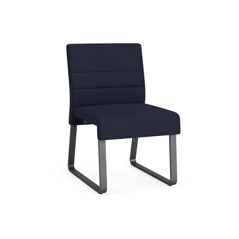 Chaise d'invité sans accoudoirs Waterfall, Gris anthracite, Portes ouvertes en tissu bleu marine