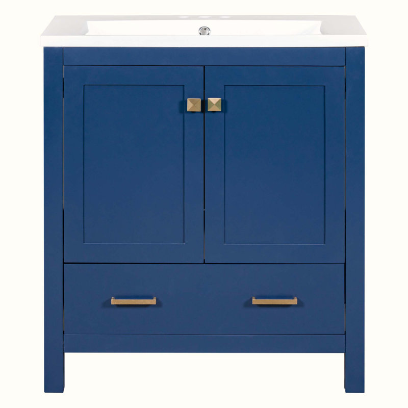 Meuble-lavabo simple 30 po avec plateau en bois manufacturé Dethard, Bleu