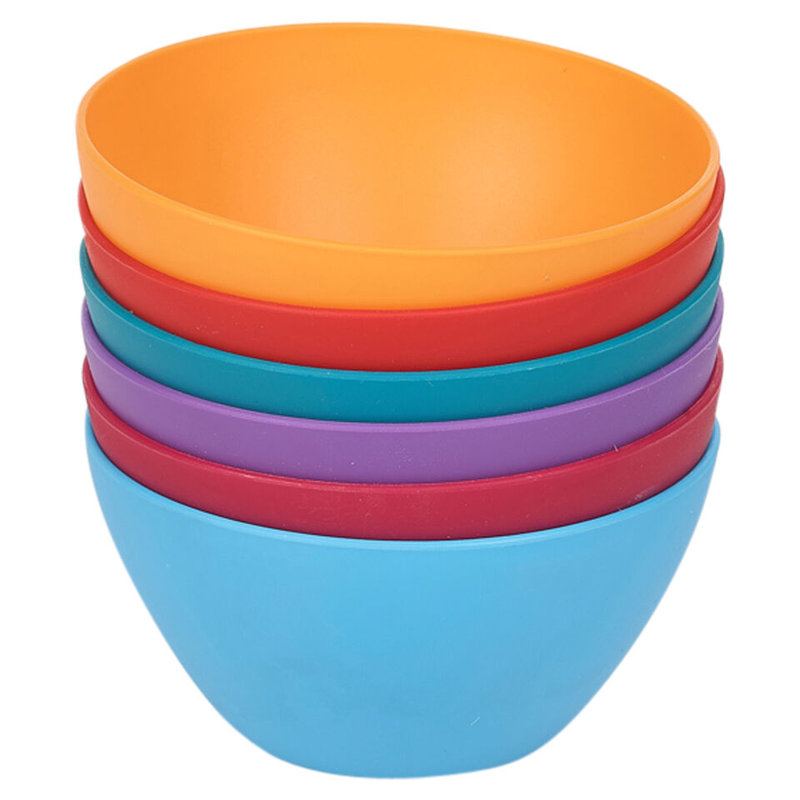 6x High Quality Small Deep Round Reusable Solid Colour Plastic Dinner Bowls, Multicoloured